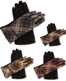 36 Wholesale Women Plaid Winter Glove With Belt Design