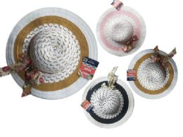 144 Bulk Women's 2-Tone Hat With Ribbon