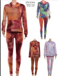 48 Sets Womens Two Piece Tie Dye Outfits Hoodie With Pants Set - Womens Active Wear