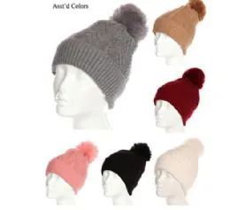 72 Wholesale Ladies Solid Color Beanies With Pom Pom