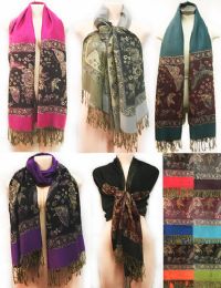 24 of Large Butterfly With Fringes Pashmina Scarves Assorted