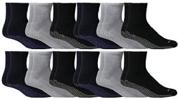 12 Pairs Yacht & Smith Men's Diabetic Cotton Assorted Colors Non Slip Socks, Size 10-13 - Men's Diabetic Socks