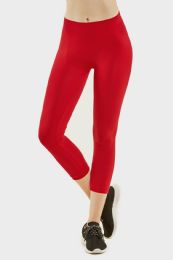 72 Wholesale Mopas Ladies Nylon Capri Leggings Red