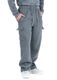 24 Wholesale Men's Soft Solid Straight Let Cargo Sweatpants Dark Grey (S-Xl) 24pcs