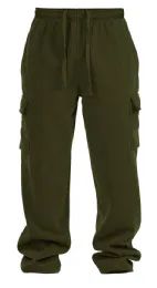 24 Wholesale Men's Soft Solid Straight Let Cargo Sweatpants Military Green (S-Xl) 24pcs