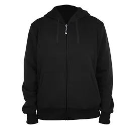 12 Wholesale Ladies Full Zip Fleece Lined Hoody Sweatshirt Black 12/cs (S-2xl)