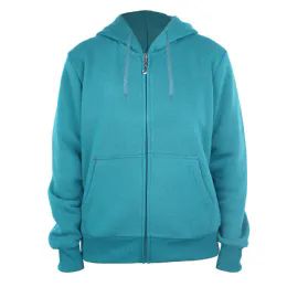 12 Wholesale Ladies Full Zip Fleece Lined Hoody Sweatshirt Turquoise 12/cs (S-2xl)