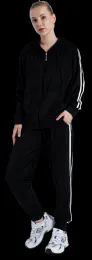12 Wholesale Ladies 2pc Set Soft Velour Hooded Sweatshirt & Sweatpant W/ Pockets Black (1X-3x) 12/cs