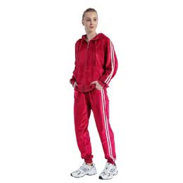 12 Pieces Ladies 2pc Set Soft Velour Hooded Sweatshirt & Sweatpant W/ Pockets Brick Red (1X-3x) 12/cs - Womens Active Wear