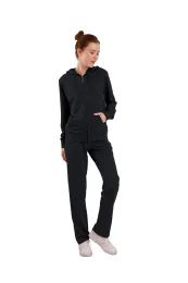 12 Pieces Ladies 2pc Set Casual Solid Hooded Sweatshirt & Sweatpant Set W/ Pockets Black 12/cs (S-2xl) - Womens Active Wear