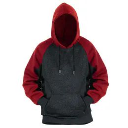 12 Wholesale Men's Colorblock Hooded Pullover Fleece Lined Sweatshirt Burgundy/black (S-2xl) 12pcs