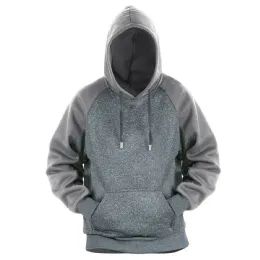 12 Wholesale Men's Colorblock Hooded Pullover Fleece Lined Sweatshirt Light Grey/dark Grey (S-2xl) 12pcs