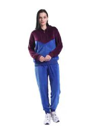 12 Wholesale Ladies 2pc Casual Soft Velvet Hooded Sweatshirt & Sweatpant Set Royal Blue 12/cs (S-2xl)