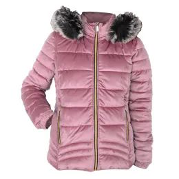 12 Pieces Ladies Velvet FulL-Zip Faux Fur Hoody Puffer Down Jacket W/ Zip Pockets Pink 12/cs (S-Xl) - Womens Thermals
