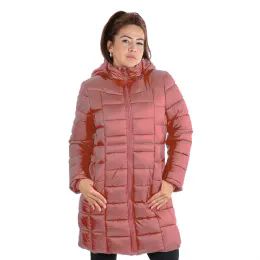 12 Pieces Ladies Full Zip ThreE-Quarter 20d Solid Puffer Down Fleece Hoody Jacket Pink 12/cs (1X-3x) - Womens Thermals