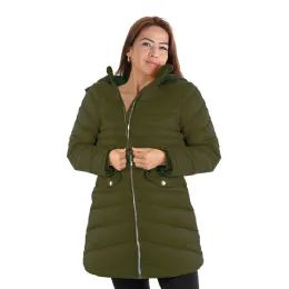 12 Pieces Ladies ThreE-Quarter Length Full Zip 20d Puffer Down Jacket Olive 12/cs (S-Xl) - Womens Thermals