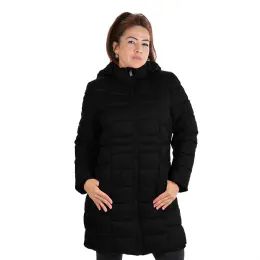 12 Pieces Ladies Full Zip ThreE-Quarter 20d Solid Puffer Down Fleece Hoody Jacket Black 12/cs (S-Xl) - Womens Thermals