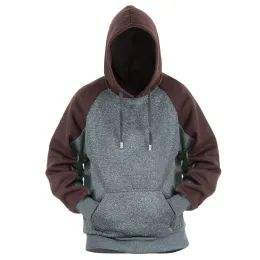 12 Wholesale Men's Colorblock Hooded Pullover Fleece Lined Sweatshirt Caramel/dark Grey (S-2xl) 12pcs