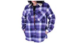 12 Wholesale Ladies Plaid Long Sleeve Button Down Shirt Purple 12/cs (S-Xl)