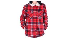 12 Wholesale Ladies Plaid Long Sleeve Button Down Shirt Red 12/cs (2X-4x)
