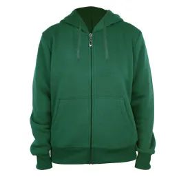 12 Wholesale Ladies Full Zip Fleece Lined Hoody Sweatshirt Forest Green 12/cs (S-2xl)