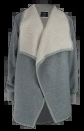 12 Wholesale Ladies Sherpa Lined Waterfall Open Cardigan Jacket Solid Light Grey 12/cs (S-2xl)