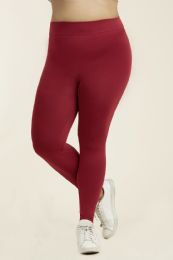 36 Pieces Mopas Ladies Seamless Fleece Leggings Plus Size D.red - Womens Leggings