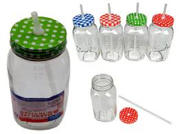 24 Units of 750ml Mason Jar With Straw - Glassware