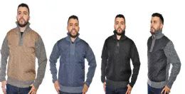 24 Wholesale Mens Fashion Sweater With Fleece Lining Assorted Color