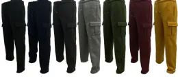 12 Pieces Men's Fashion Cargo Fleece Pants In Burgundy Pack A - Mens Sweatpants