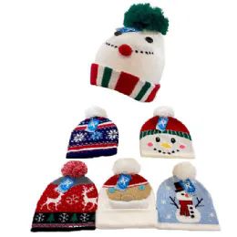 24 Pieces Child's Christmas Printed Knitted Hat - Winter Beanie Hats