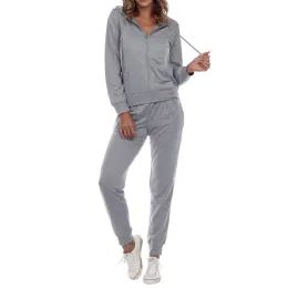 24 Wholesale Women's Jersey Knit Hoodie And Jogger Two Piece Set Size S Heather Grey