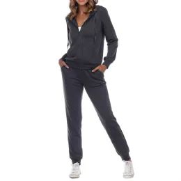 24 Wholesale Women's Jersey Knit Hoodie And Jogger Two Piece Set Size S Charcoal