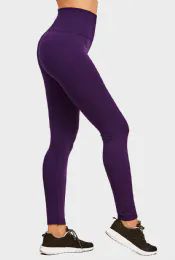 36 Wholesale Sofra Ladies High Waist Fleece ExtrA-Wide Band Leggings -D.purple