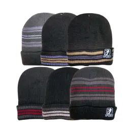 48 Pieces Men's Knit Hat With Fleece Lining - Winter Beanie Hats