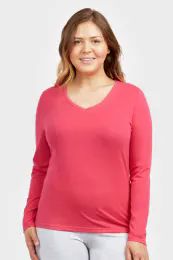 60 Bulk Sofra Ladies Long Sleeve V-Neck T-Shirt Plus Size -H.pink