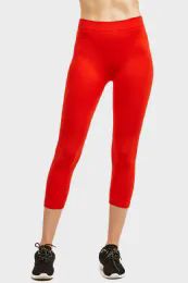 60 Wholesale Sofra Ladies Polyester Capri Leggings - Fie/red