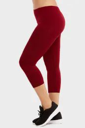 60 Wholesale Sofra Ladies Polyester Capri Leggings Plus Size -D.red