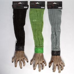 18 Pieces Zombie Hand W/fabric Sleeve 3ast Colors 22in Hlwn Hdr - Halloween