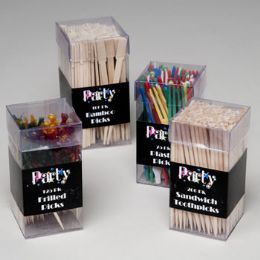 40 Wholesale Party Picks For Appetizers 3ast Plastic/frill/wooden In 40pc Pdq Acetate Box B&c Artwork