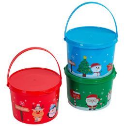 24 Units of Cookie Bucket W/lid & Handle - Christmas
