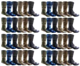 48 Wholesale Yacht & Smith Men's Cotton Athletic Terry Cushioned Assorted Colored Tie Dye Crew Socks