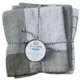 24 Units of Graphite 3pc Tea Towel Set - Kitchen Towels