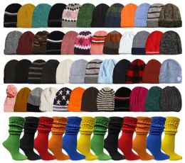 96 Wholesale Yacht & Smith Womens Assorted Winter Hats And Colorful Slouch Boot Socks