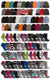 96 Wholesale Yacht & Smith Womens Assorted Beanies And Colorful Ankle Socks Set
