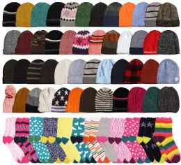 96 Wholesale Yacht & Smith Womens Warm Winter Hats And Assorted Fuzzy Socks Set