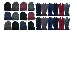 96 Pieces Yacht & Smith Wholesale Fleece Gloves And Beanie Set For Men - Winter Care Sets