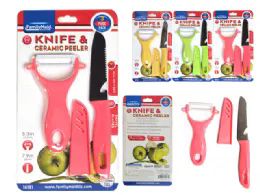 96 Wholesale 3pc Knife & Ceramic Peeler Set
