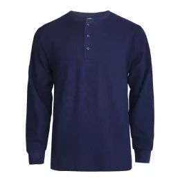 18 Wholesale Knocker Men's WafflE-Knit Thermal Henley Shirt Size L