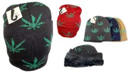 36 Pieces Marijuana Leaf Winter Beanie/hat With Fleece Lined - Winter Hats